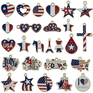 Set de 23 breloques patriotiques USA et France en émail allié rouge blanc bleu et doré
