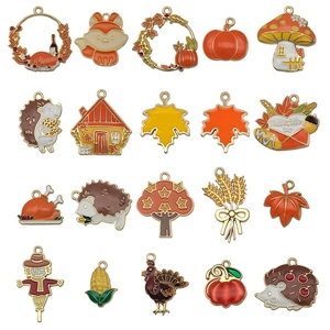 20pcs Thanksgiving enamel charms featuring maple leaf, turkey, and pumpkin for DIY jewelry
