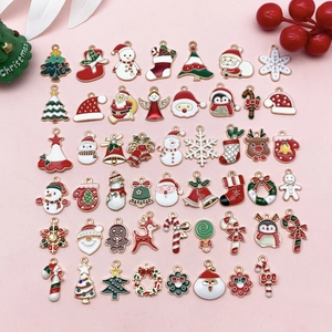 Weihnachten Legierung Emaille Charms Set Weihnachtsmann Schneemann Rentier Baum Glocke Zuckerstange DIY Anhänger Schmuckherstellung