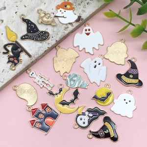 Halloween alloy enamel charms featuring witch hats and ghosts for DIY jewelry making
