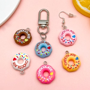 Colorful resin donut pendants with Chocolate text for DIY jewelry and keychains