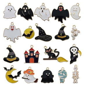 Halloween enamel charm set with ghosts witches hats and castles for DIY jewelry making