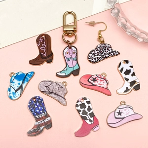 Colorful western cowboy hat and boot charms set with leopard and star patterns