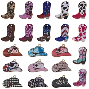 Western cowboy hat and boot charms set with colorful patterns for DIY jewelry making