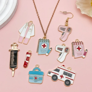 Pastel medical theme alloy charms including ambulance and doctor uniform for DIY jewelry