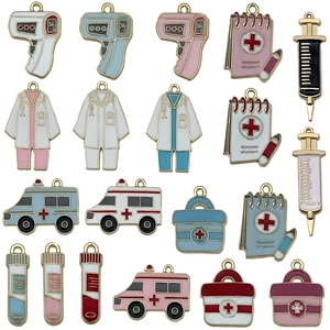 Assorted medical theme enamel pendants including ambulance and syringe for DIY jewelry