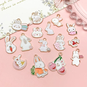 Détails de breloques lapin et carotte en émail blanc pour la création de bijoux DIY