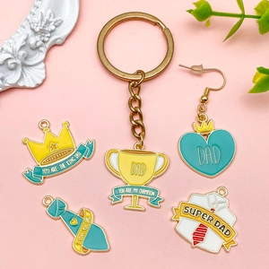 Father's Day enamel charm set with crown, trophy, and shirt pendants for DIY crafts