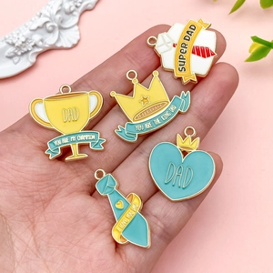 Father's Day enamel charms set with tie, crown, and trophy shapes for DIY crafts