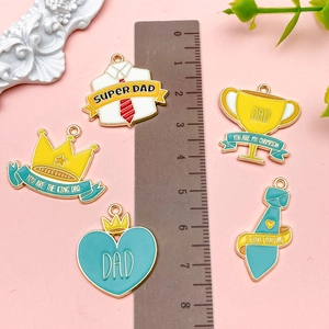 Father's Day enamel charm set with King Dad crown and Super Dad shirt designs for DIY
