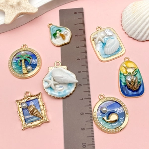 Lot de breloques océan dorées avec palmiers style peinture à l'huile pour bijoux DIY