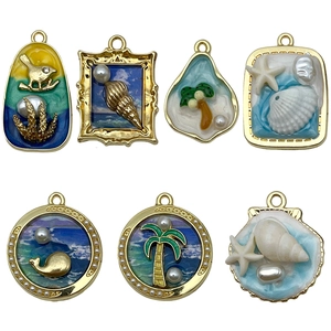 Pendentifs de style peinture tropicale avec cocotiers et étoiles de mer pour bijoux DIY