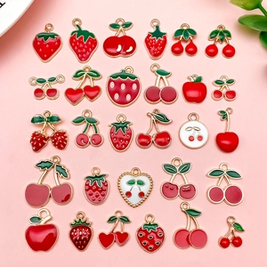 DIY Fruit Enamel Zinc Alloy Pendants Strawberry Cherry Apple Shaped Charms Set For Jewelry Making Earrings Bracelet Necklace Pendants