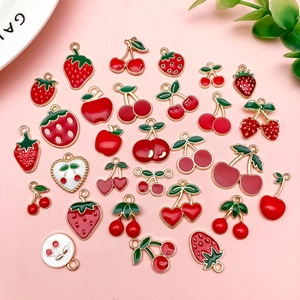 DIY colorful strawberry and cherry enamel alloy charms for jewelry making crafts