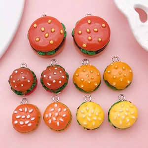 3D Simulation Resin Hamburger Charms Mini Food Play Pendants DIY Jewelry Accessories For Keychain Bag Decor Cartoon Ornaments