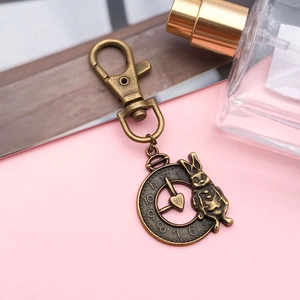 Vintage Bronze-Uhr und Hasen-Anhänger mit Karabinerverschluss für DIY-Schmuck