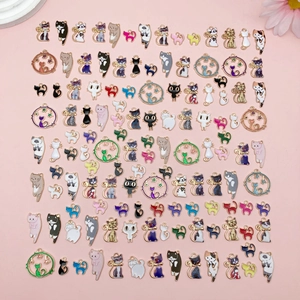 Cartoon Enamel Cat Pendants Zinc Alloy Drip Oil Kitten Charms For DIY Necklace Bracelet Jewelry Making Supplies Multi-Color