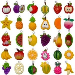 Lot de 30 breloques en résine fruits et légumes pour bijoux DIY et chaînes de téléphone