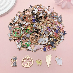 Assorted colorful enamel cat alloy charms for DIY jewelry making and necklaces