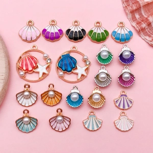 Marine Thema Muschel Seestern Emaille Legierung Charms Imitation Künstliche Perle Anhänger Für DIY Schmuckherstellung Halskette Armband Dekor