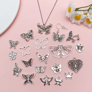 Variety pack of silver alloy butterfly charms and pendants for DIY jewelry making kits