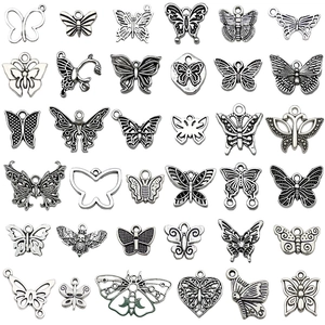 Assorted vintage silver butterfly alloy charms set for DIY jewelry making and necklaces