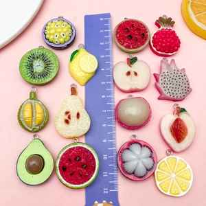 Set of 15 colorful resin fruit charms with metal loops for DIY jewelry making