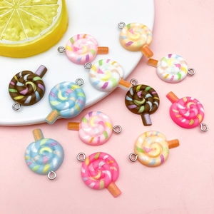 Colorful swirl resin lollipop charms with silver loops for DIY jewelry making