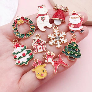 Lot de breloques de Noël en émail avec Père Noël et renne pour création de bijoux