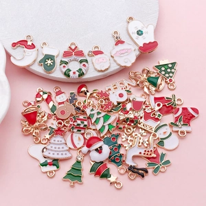 Christmas alloy charms set with Santa, elk, and snowman patterns for DIY jewelry