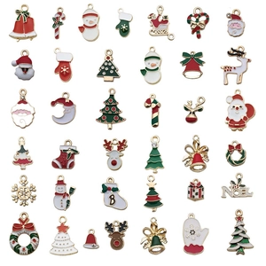 34pcs Christmas alloy enamel charms set featuring Santa, reindeer and snowman for DIY jewelry
