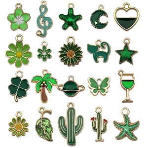 Lot de 20 pendentifs émaillés verts cactus et marguerites dorés pour création bijoux DIY