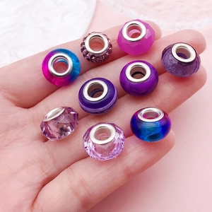 Cuentas de resina violeta con agujero grande para hacer pulseras de abalorios