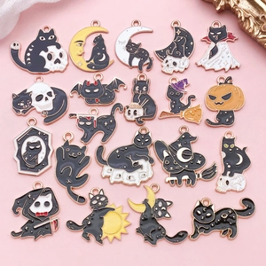 Halloween Enamel Alloy Charms Assorted Black Cat Skeleton Pumpkin Witch Hat Pendants For DIY Bracelet Necklace Jewelry Making