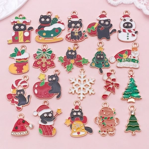 Ciondoli Natalizi in Smalto e Lega di Zinco Gatto Nero per Creazione Gioielli Fai da Te Albero di Natale Fiocco di Neve Regali