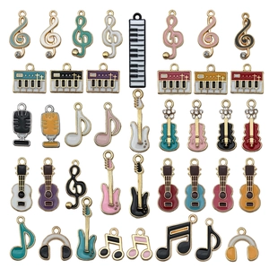Colorful enamel music pendants set featuring piano guitar and musical notes in grid