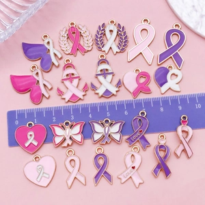 Ciondoli a nastro in smalto rosa e viola per gioielli fai da te con righello per scala