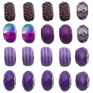 Set de 20 cuentas de resina morada facetadas con agujero grande para pulseras DIY