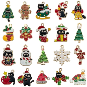 20pcs Christmas alloy charms featuring black cat and holiday motifs for DIY jewelry