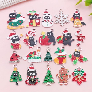 Dijes de Aleación de Esmalte de Gato de Navidad Elementos Navideños Surtidos Colgantes para Creación de Joyería DIY Pulseras Collares