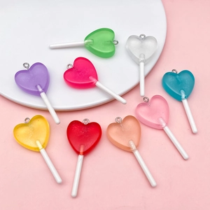 Ciondoli a forma di lecca-lecca a cuore in resina colorata con glitter per gioielli fai da te
