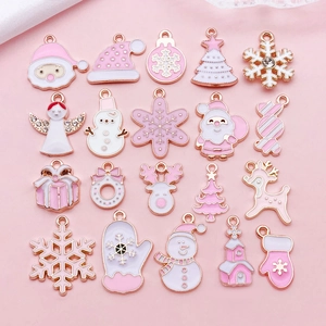 Pink White Red Enamel Christmas Alloy Pendants Set For DIY Jewelry Making Santa Snowflake Elk Accessories For Women Girls