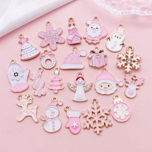 Pink and white Christmas alloy charms with rhinestones for DIY bracelet making