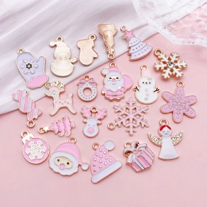 Pink and white Christmas alloy charms set including elk and tree for DIY jewelry making
