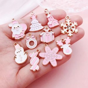 Set of 10 pink and white Christmas alloy charms for DIY bracelets and jewelry making