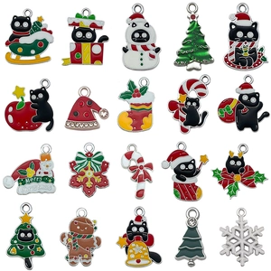 Pack de 20 dijes navideños de esmalte de gatos negros para creación de joyas DIY
