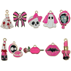 Pink Halloween ghost and gothic alloy charms set for DIY jewelry earring making