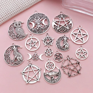 Pendentifs gothiques vintage en argent avec lune, loup et hibou pour bijoux DIY