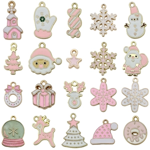 20pcs pink and gold Christmas charms set for DIY jewelry making and keychain pendants