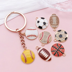 Roségold Sportanhänger Set mit Emaille-Fußball und Kristall-Basketball für DIY-Schmuck